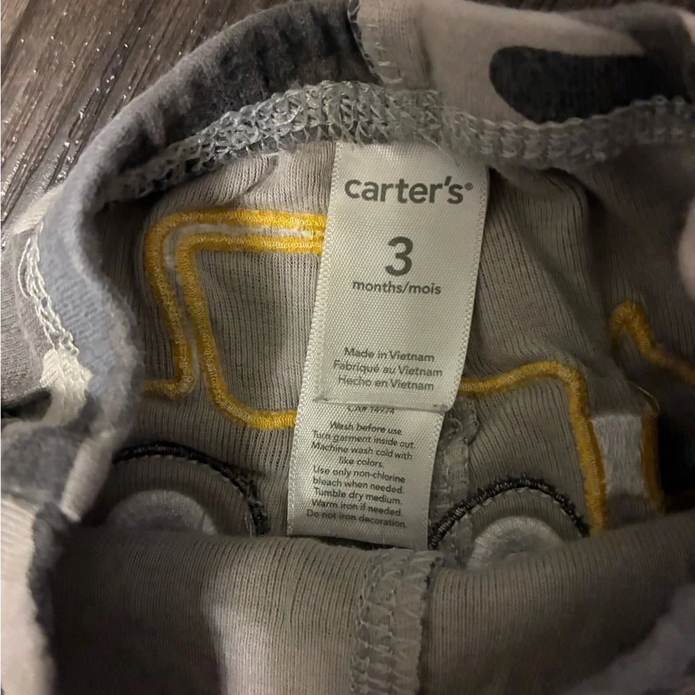 Carter's Gray Camouflage Baby Pants Size 3 Months with Yellow Construction Truck